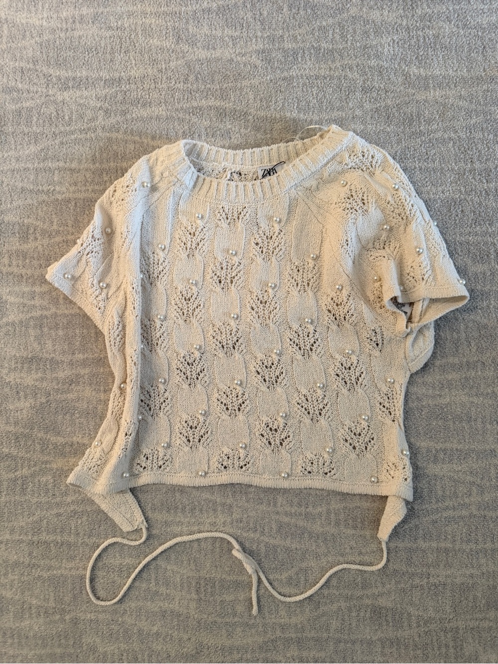 Zara Cream Knit Shirt with Pearls